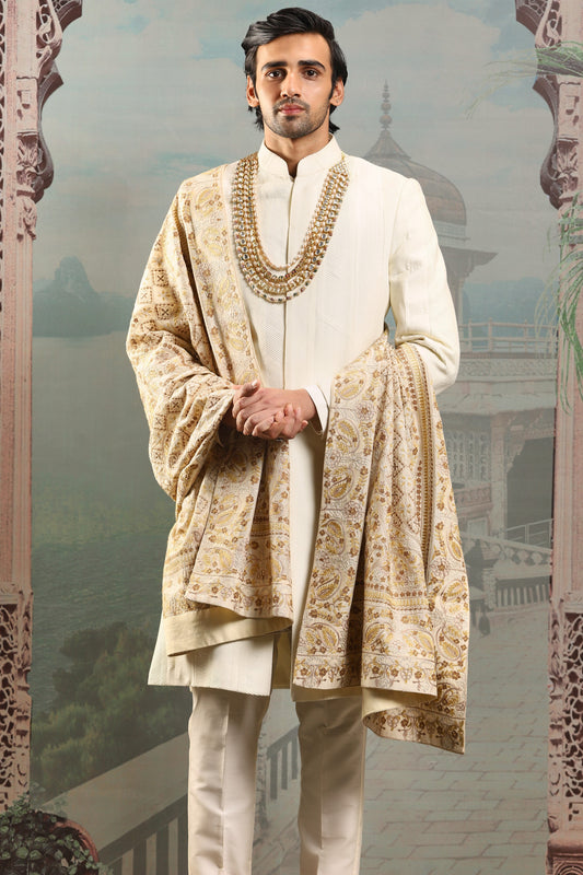 Seher Gold Silk Embroidered Stole