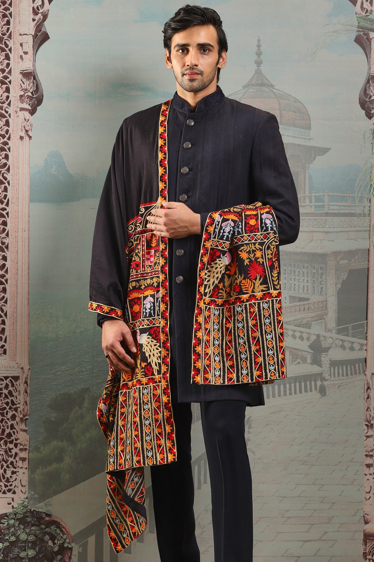 Cultural Multicolor Silk Embroidered Stole