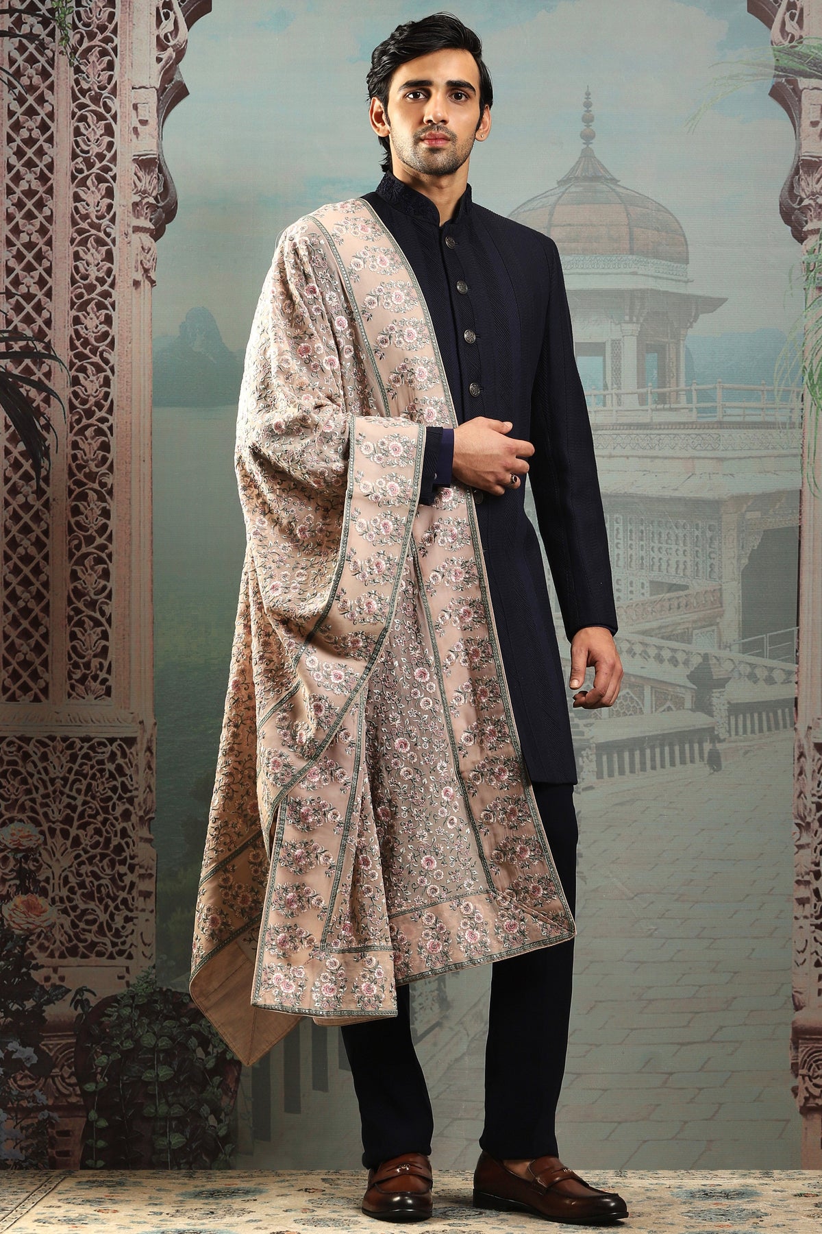 Tehzeeb Brown Silk Embroidered Stole