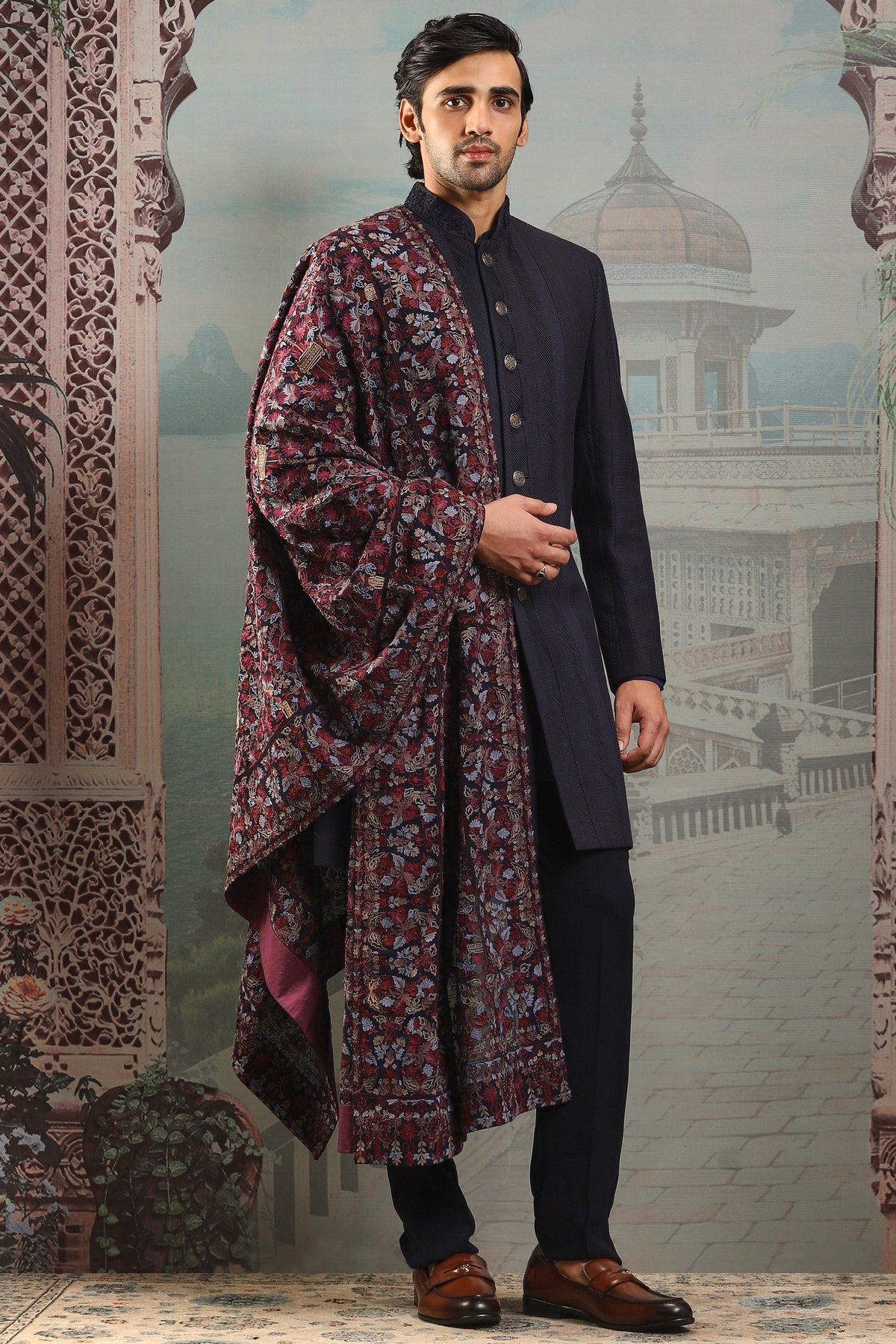 Burgundy Elegance Silk Embroidered Stole