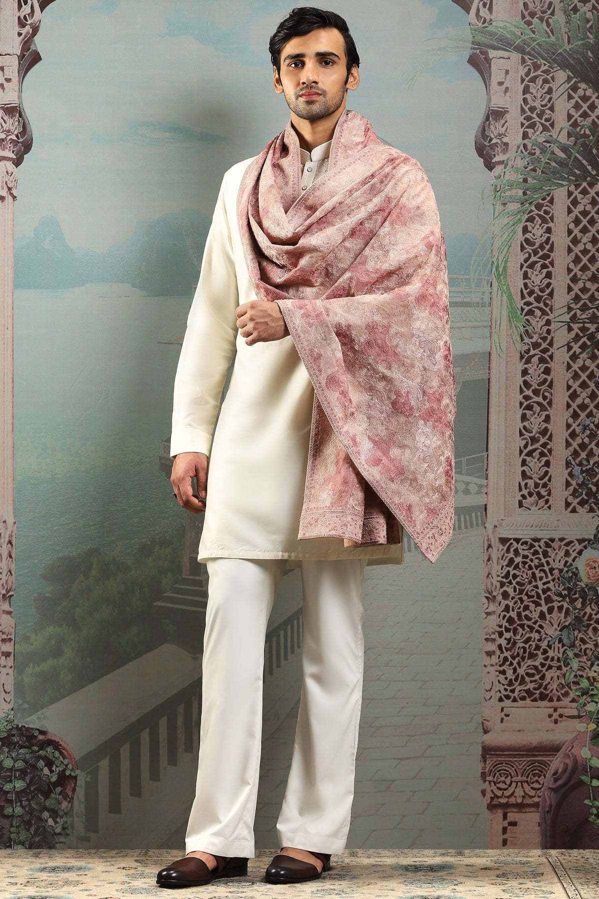Blush Pink Silk Embroidered Stole