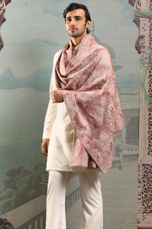 Blush Pink Silk Embroidered Stole