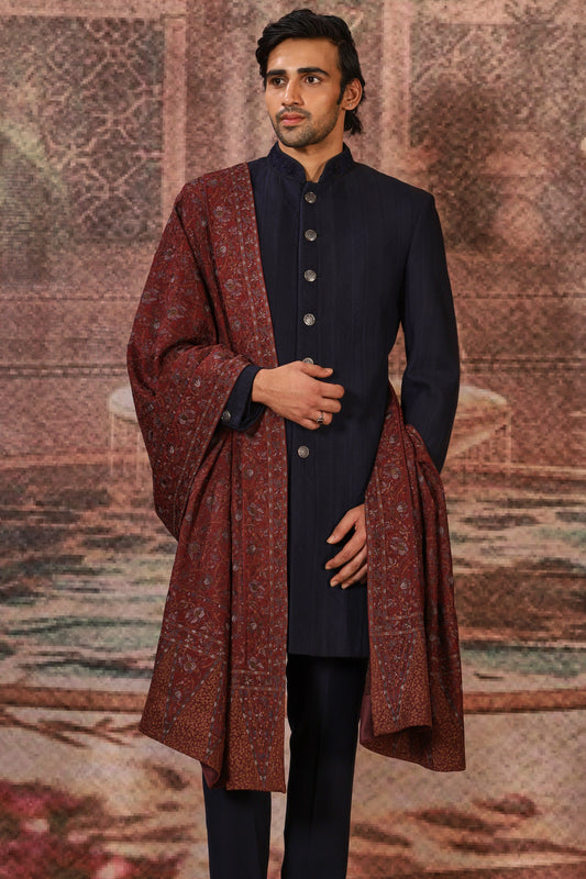 Maroon Floral Silk Embroidered Stole