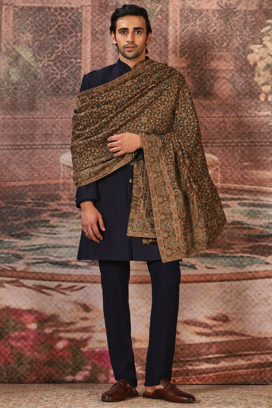Antique Gold Silk Embroidered Stole