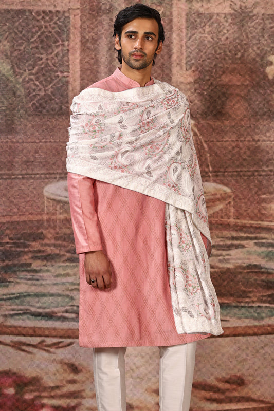 Ivory Silk Floral Embroidered Stole