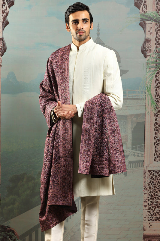 Plum Floral Silk Embroidered Stole