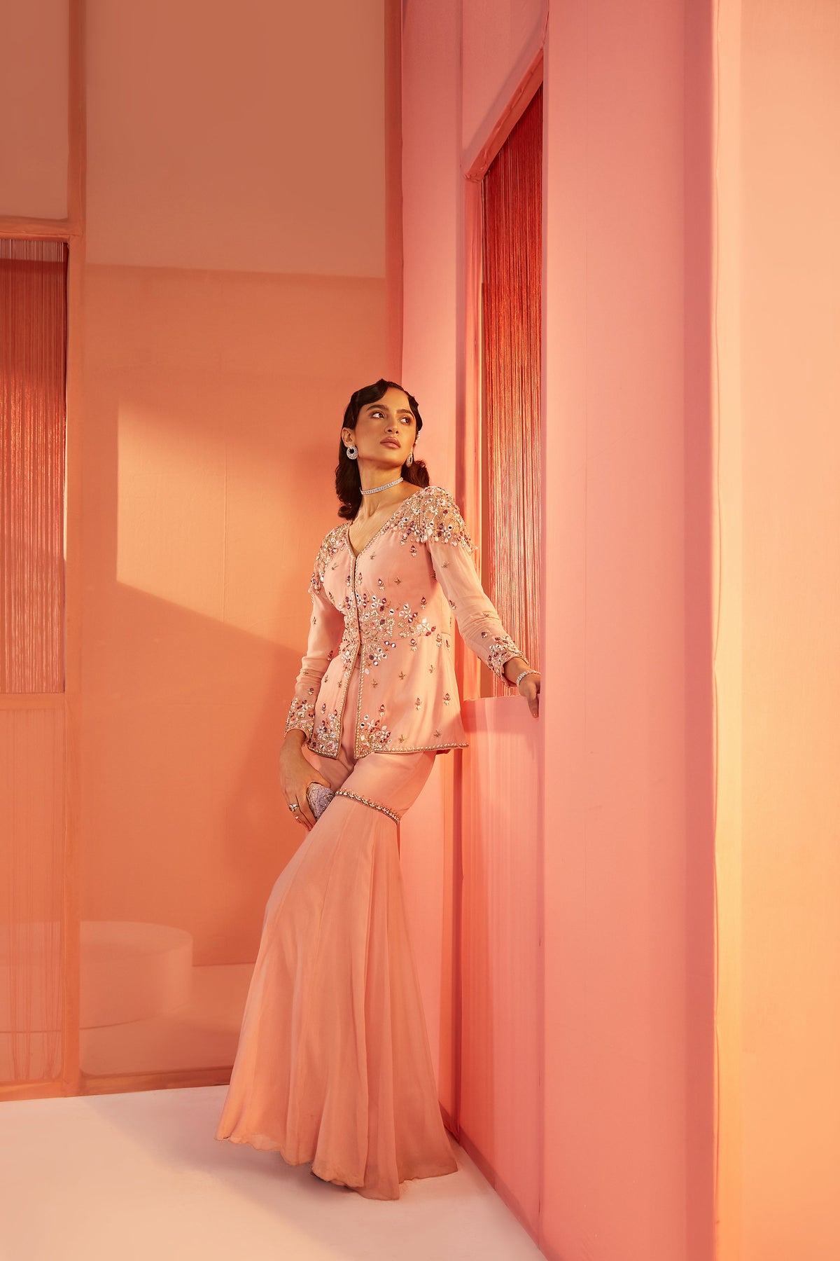 Dusty Pink Peplum and Flared Pants Set