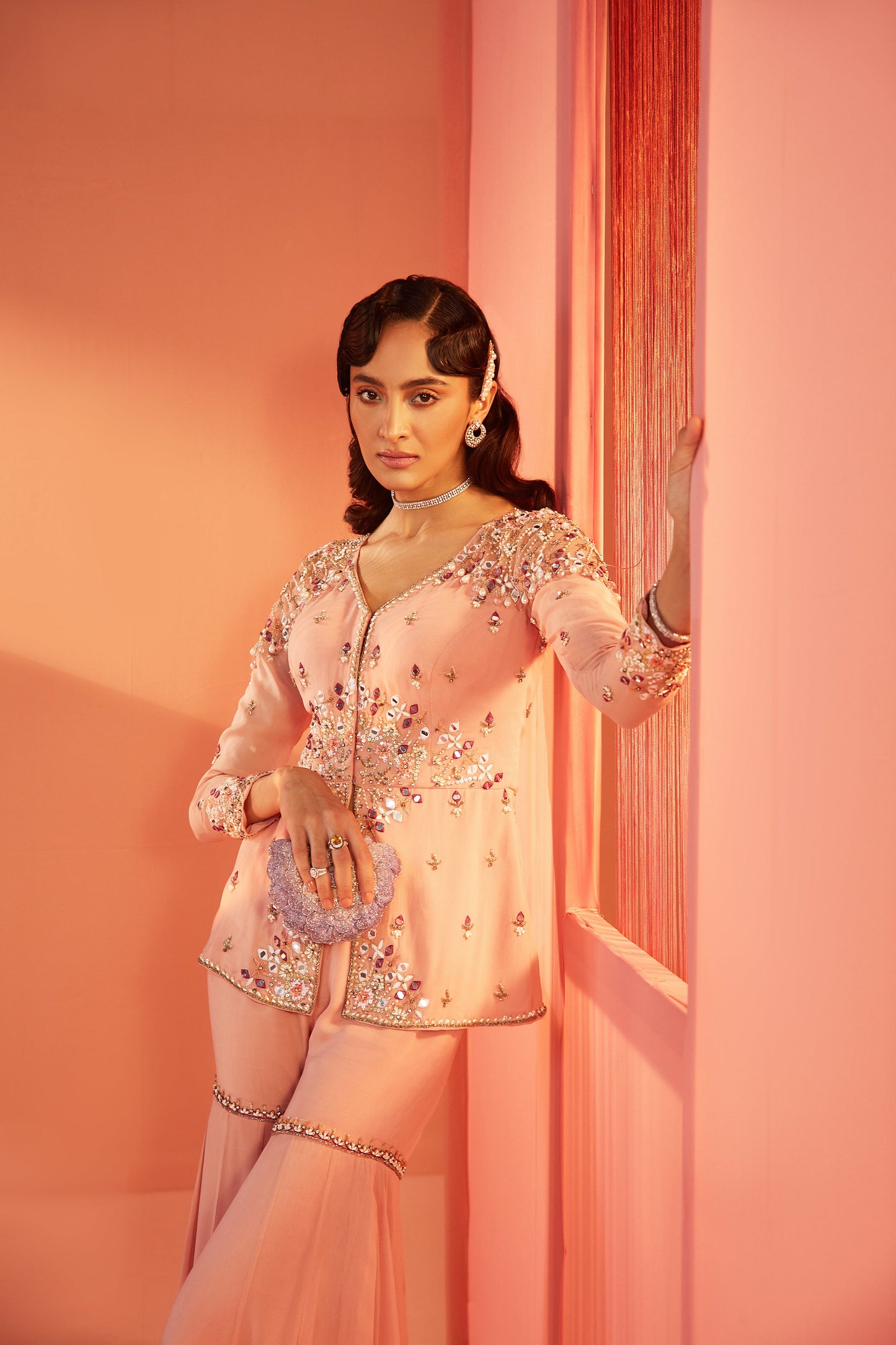 Dusty Pink Peplum and Flared Pants Set