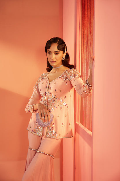 Dusty Pink Peplum and Flared Pants Set