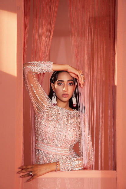 Dusty Pink Embroidered Peplum Top and Bell Bottoms Set