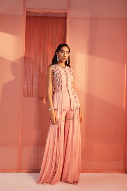 Dusty Pink Tassel Peplum and Sharara Set