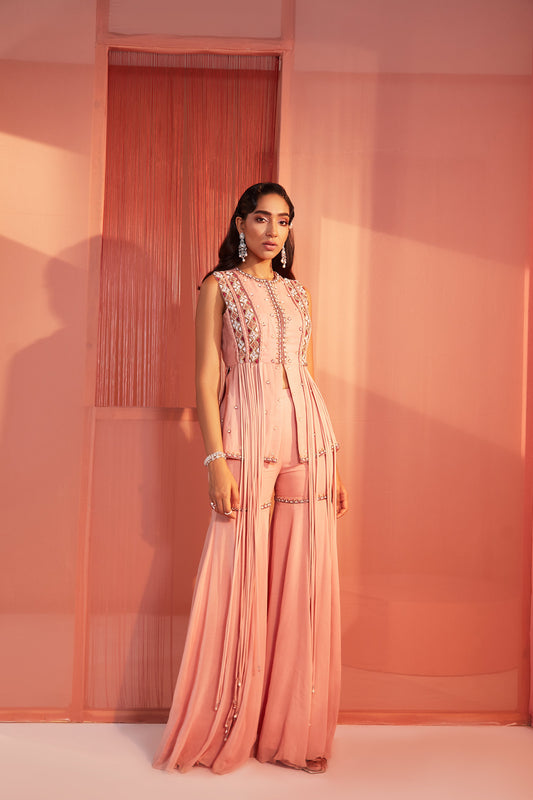Dusty Pink Tassel Peplum and Sharara Set