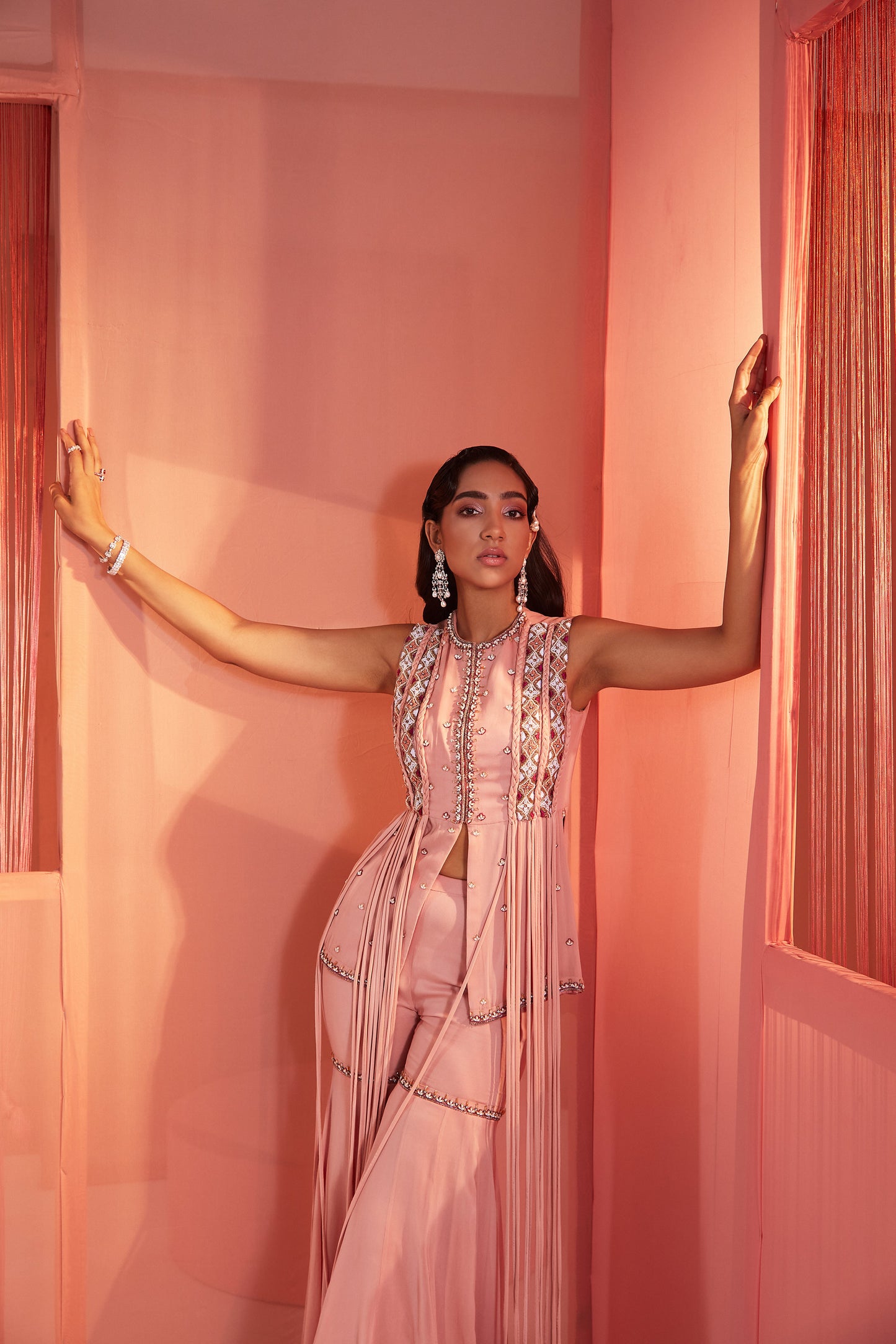 Dusty Pink Tassel Peplum and Sharara Set
