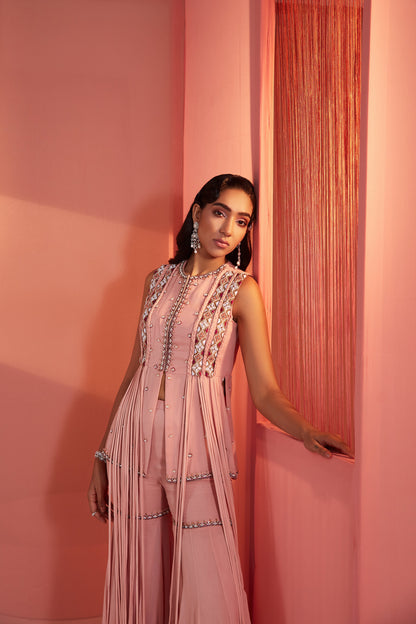 Dusty Pink Tassel Peplum and Sharara Set
