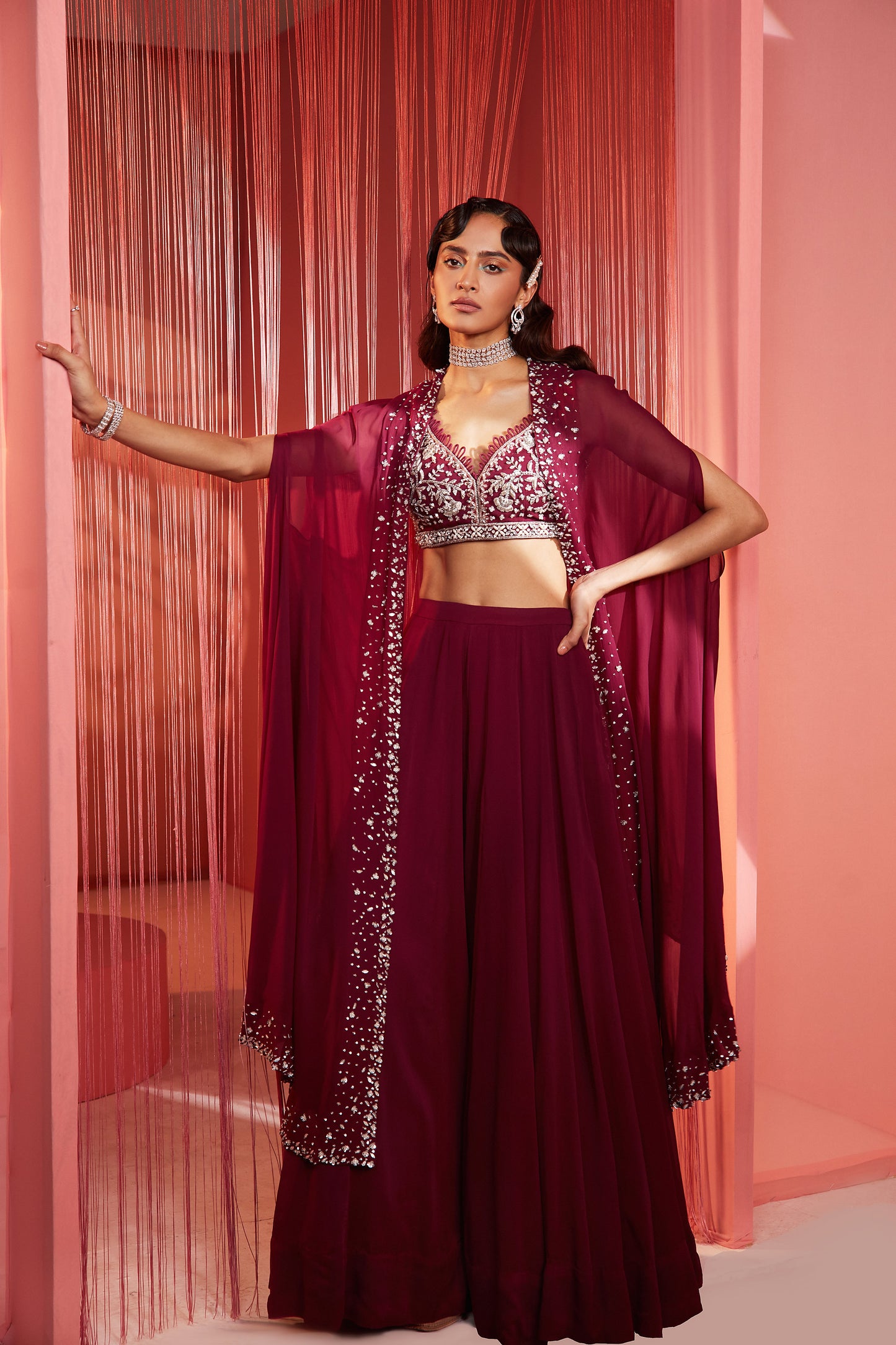 Plum Cape Blouse and Palazzo Set