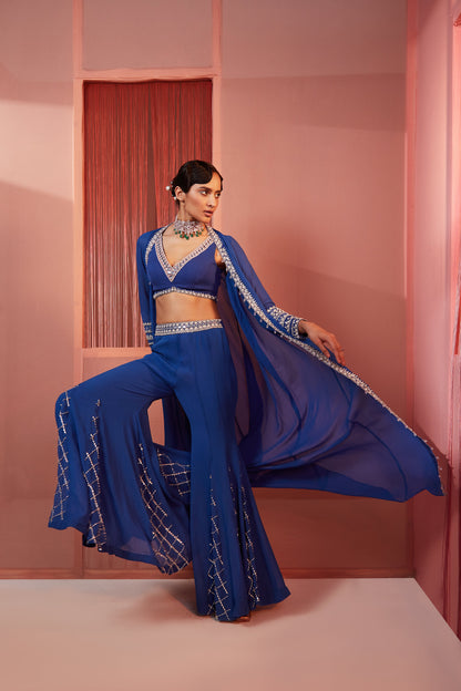 Ink Blue Sharara and Cape Set