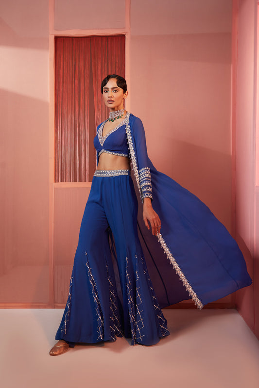 Ink Blue Sharara and Cape Set