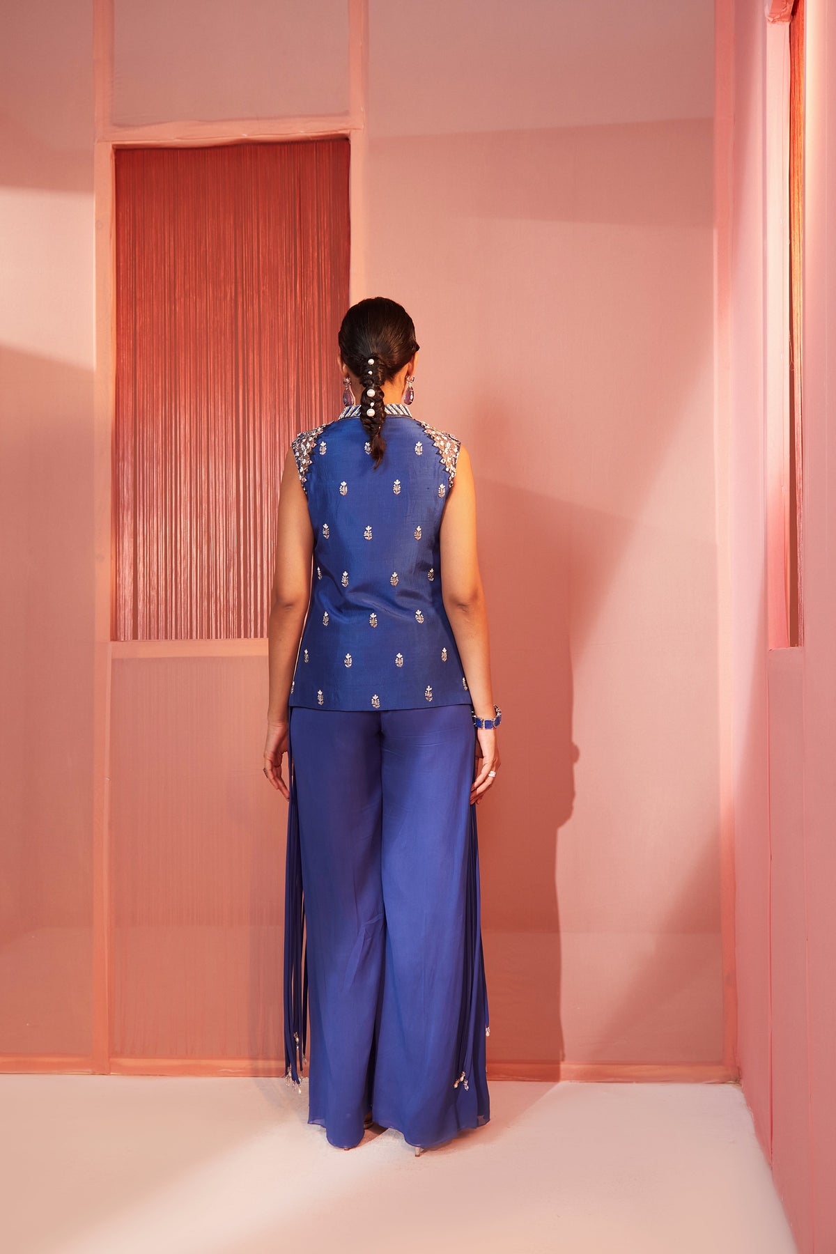 Ink Blue Tasselled Jacket and Pants Set