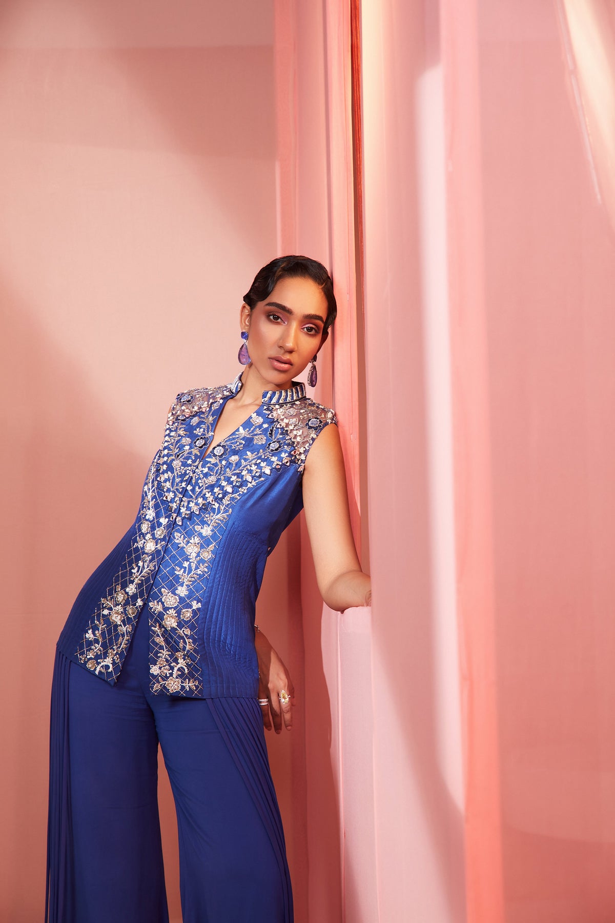 Ink Blue Tasselled Jacket and Pants Set