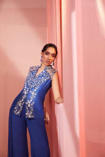 Ink Blue Tasselled Jacket and Pants Set