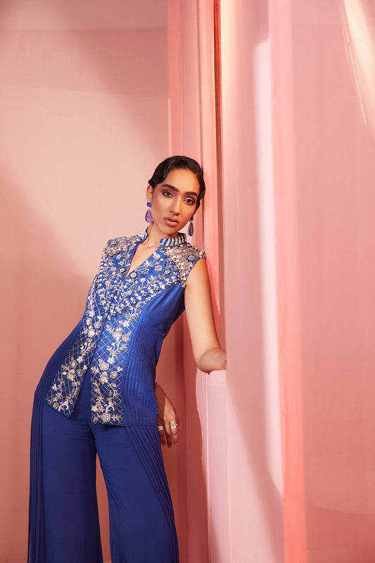 Ink Blue Tasselled Jacket and Pants Set