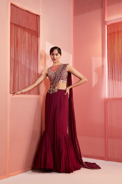 Plum Pre-Stitched Saree