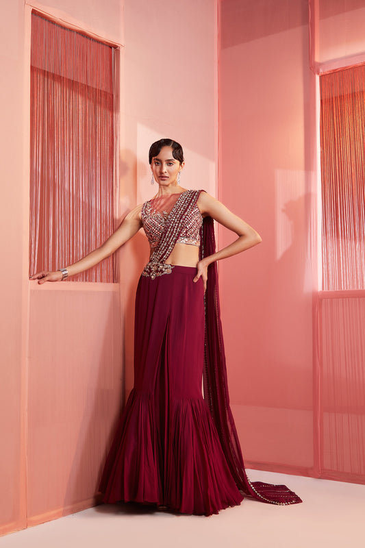 Plum Pre-Stitched Saree
