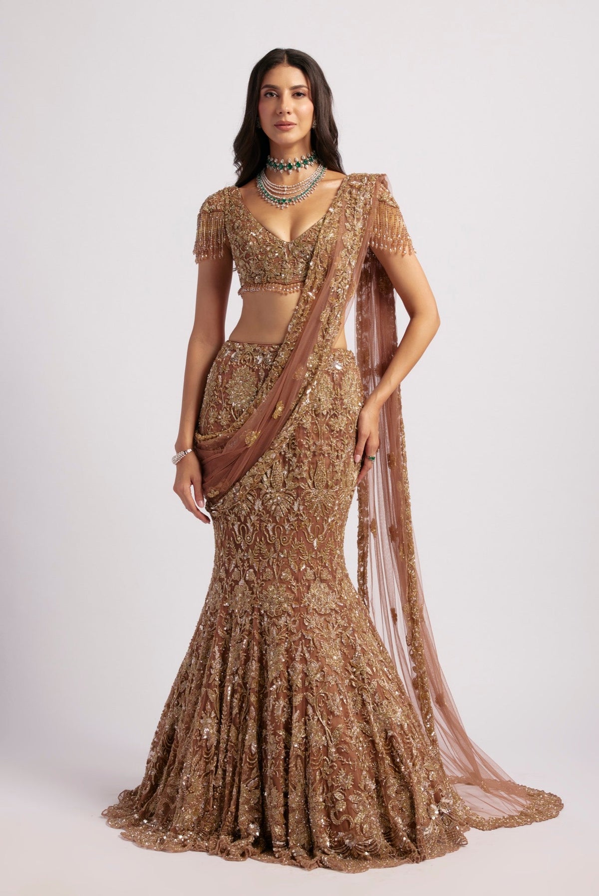 ZEEBA BROWN GOLD SAREE
