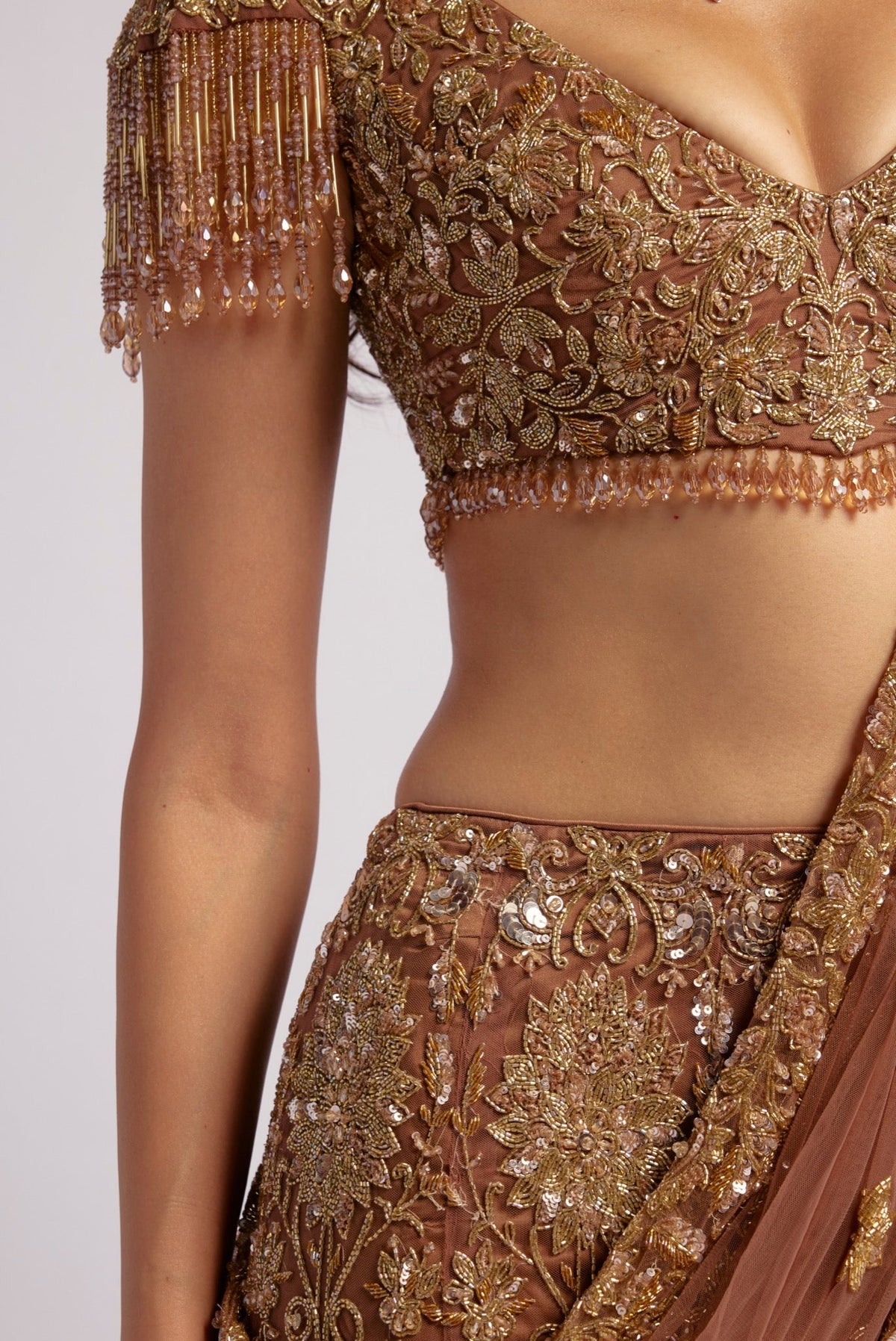 ZEEBA BROWN GOLD SAREE