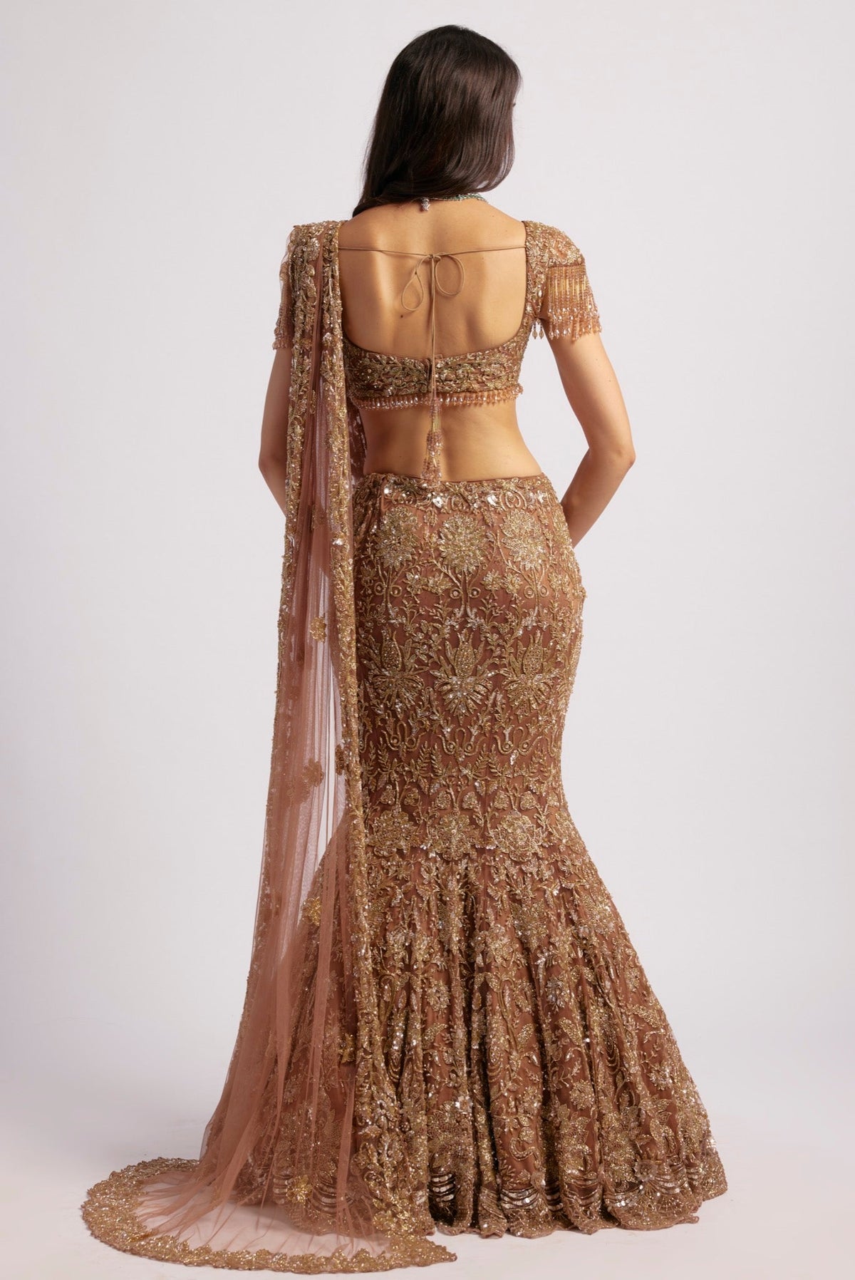 ZEEBA BROWN GOLD SAREE