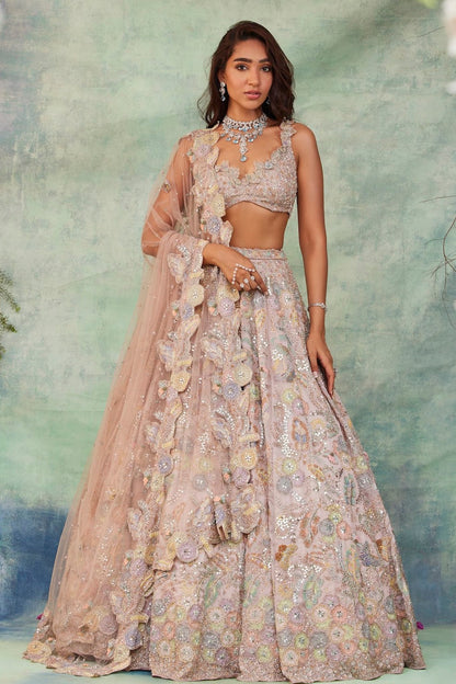 PINK APPLIQUE FLORAL LEHENGA