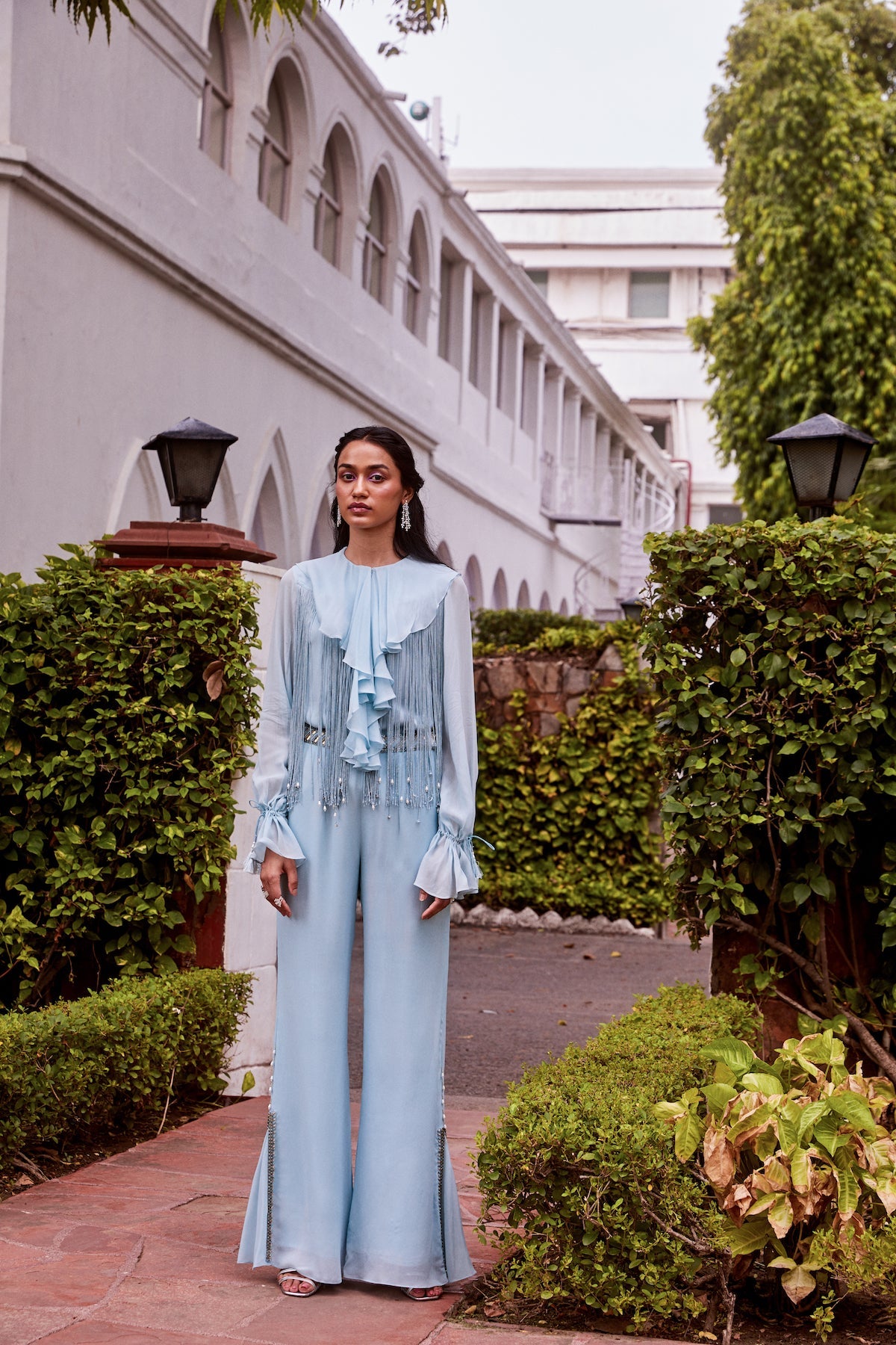 Ice Blue Ruffle Top and Pants Set