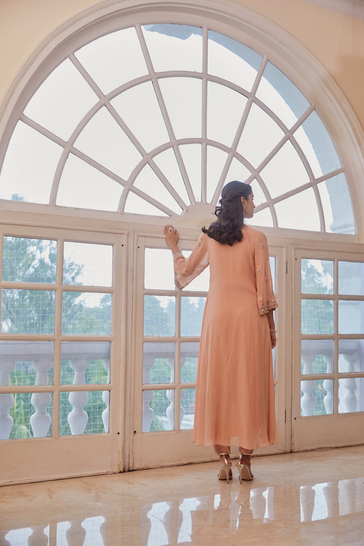 Rose Gold Asymmetric Kurta with Pants Set