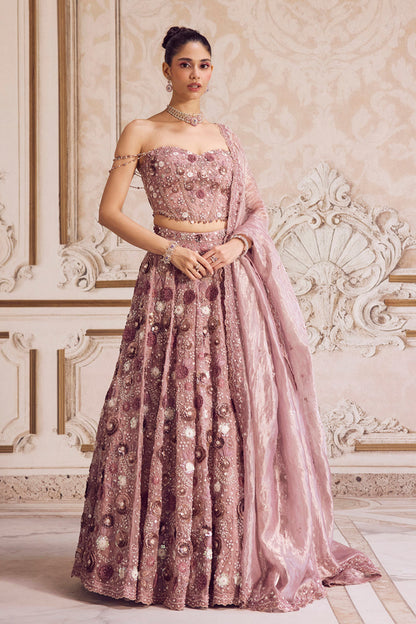 Champagne Rose Lehenga With Corset Set
