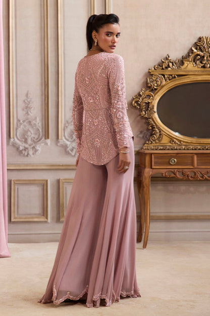 Champagne Rose Peplum With Pants Set