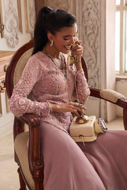 Champagne Rose Peplum With Pants Set
