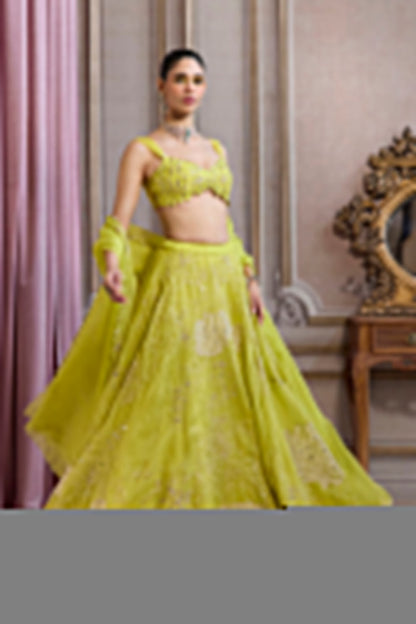 Neon Green Organza Lehenga Set