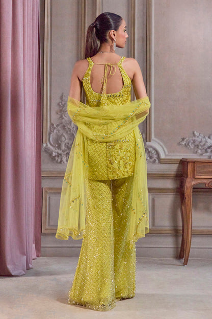 Neon Green Short Kurta and Pants Set