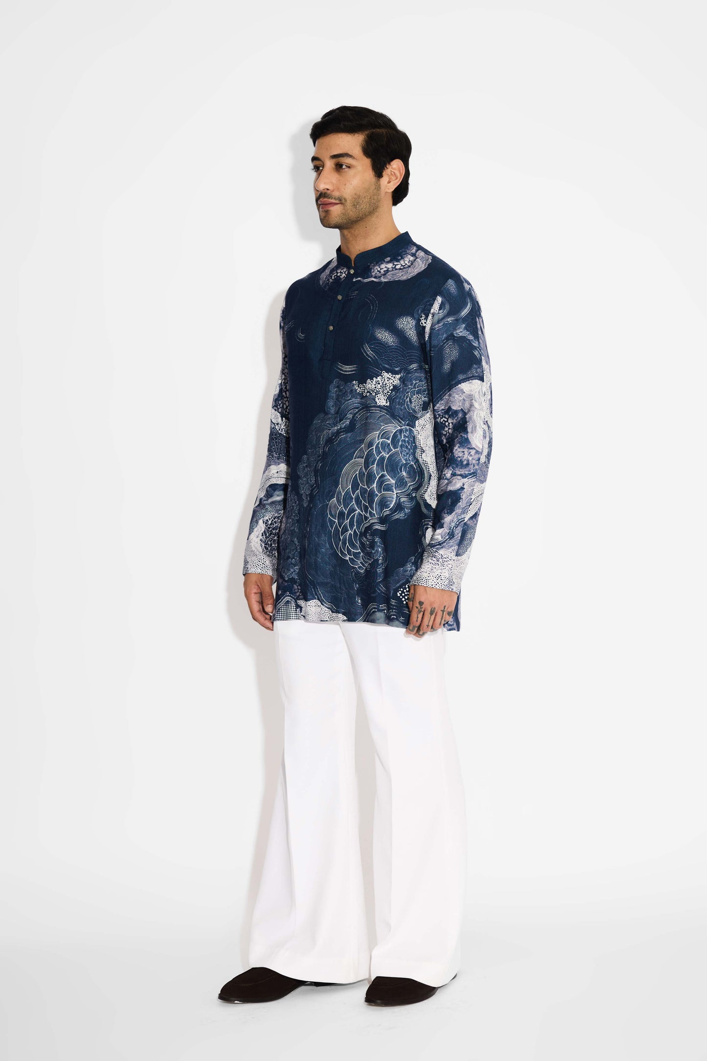 Swirl print blue short kurta