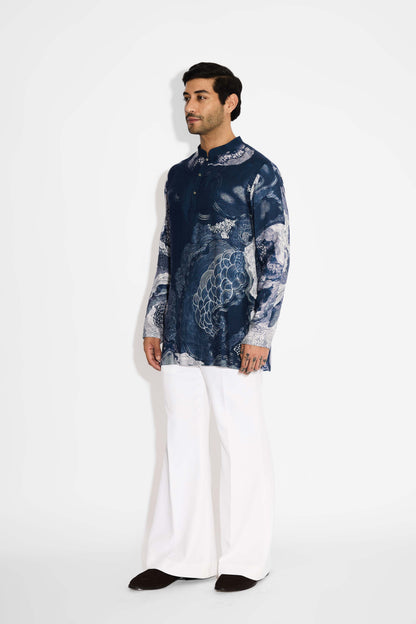 Swirl print blue short kurta