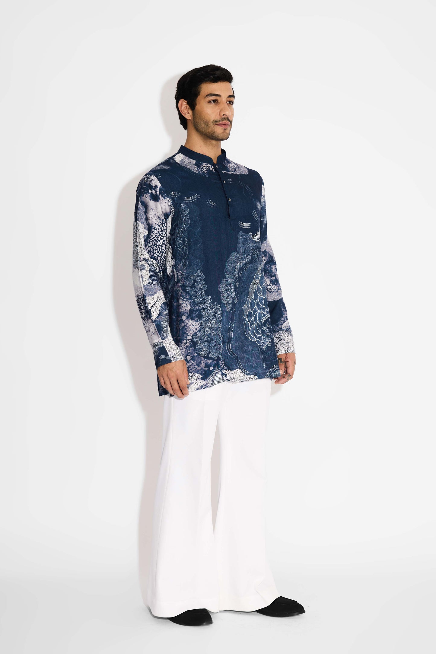 Swirl print blue short kurta