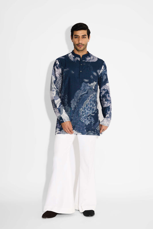 Swirl print blue short kurta