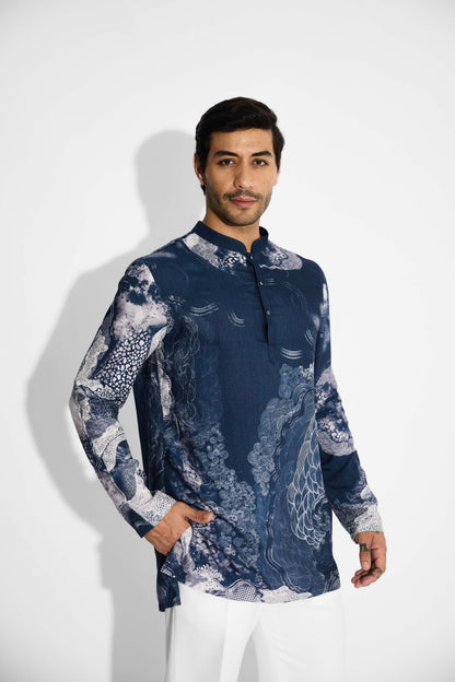Swirl print blue short kurta