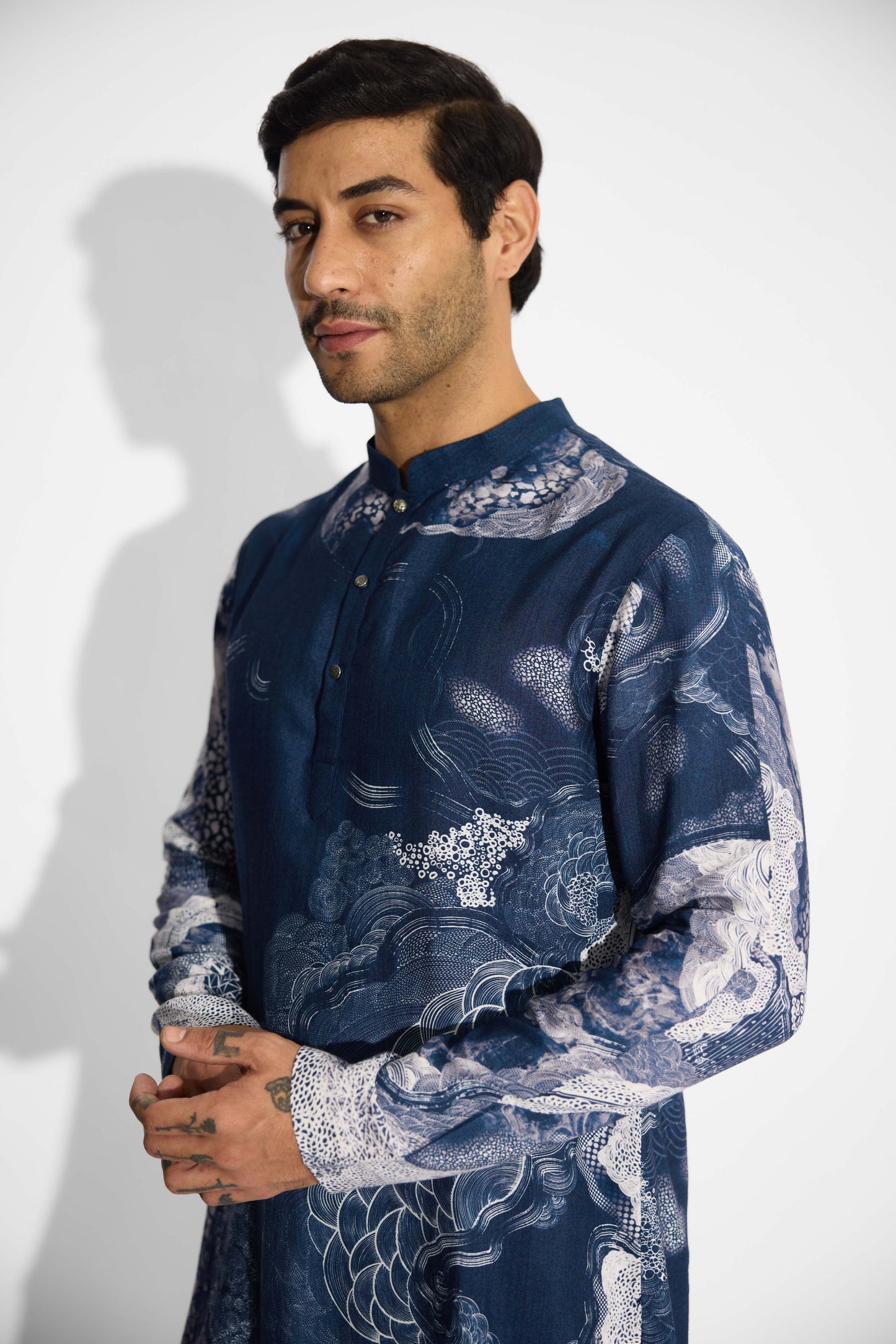 Swirl print blue short kurta