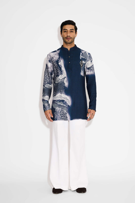 Swirl print blue short kurta
