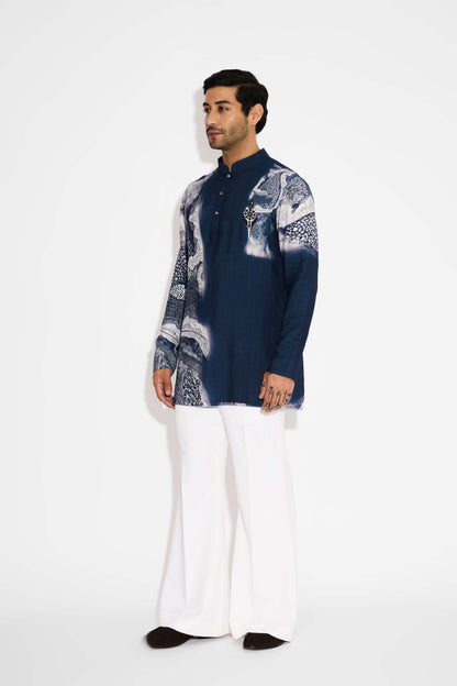 Swirl print blue short kurta