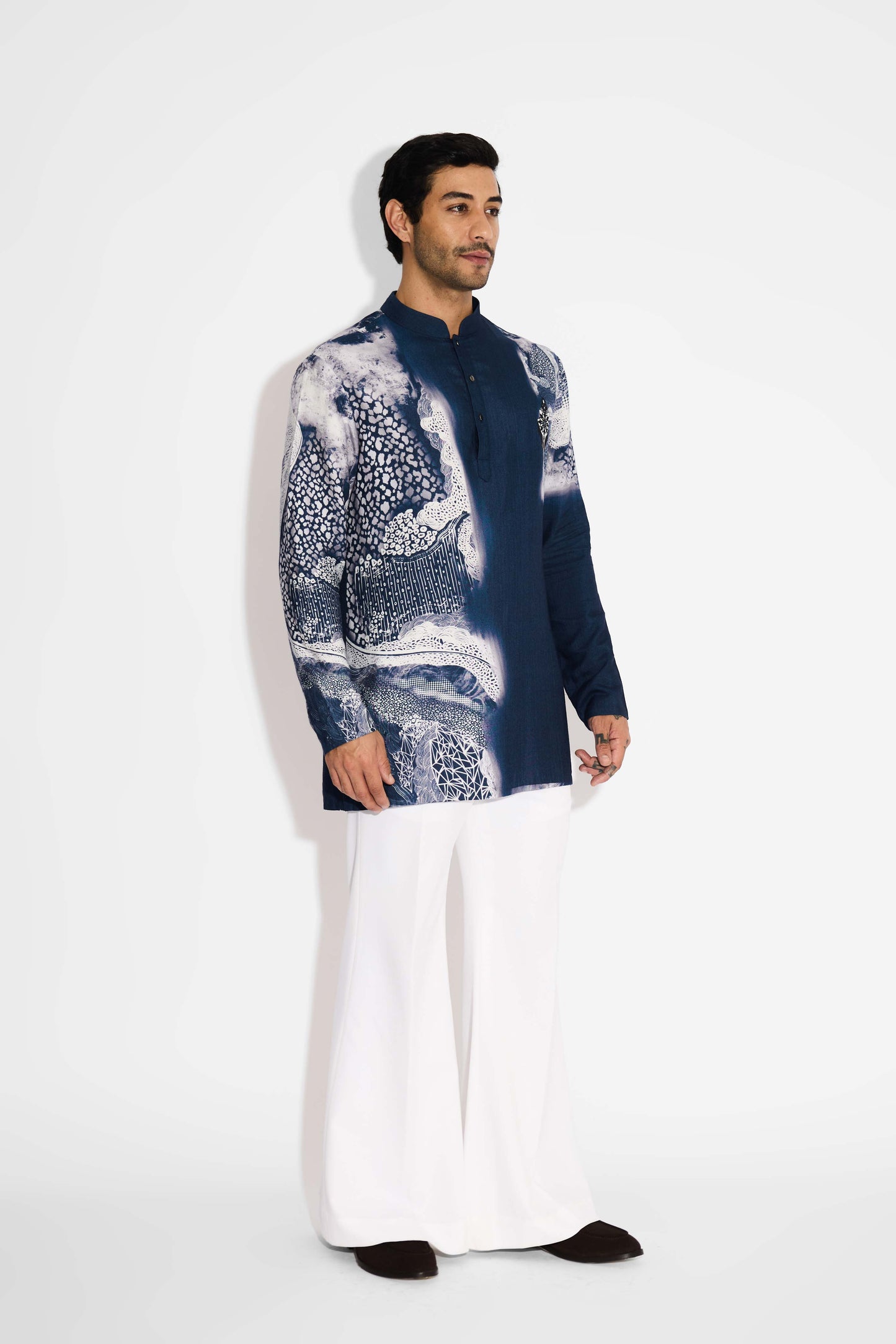 Swirl print blue short kurta