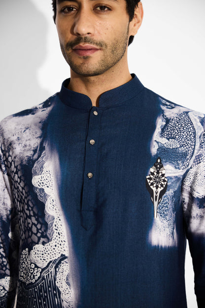 Swirl print blue short kurta