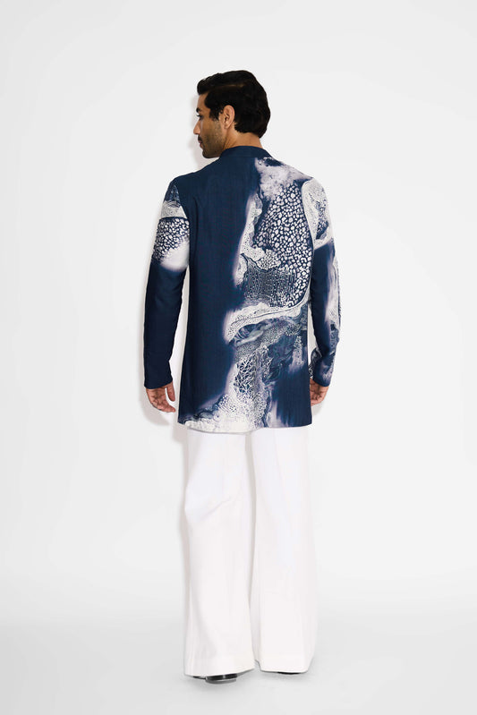 Swirl print blue short kurta