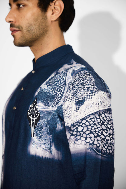 Swirl print blue short kurta